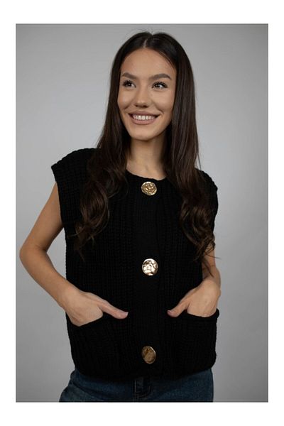 Lamiar Anne Short Cardigan Sweater, Thick Knit, One Size, Black