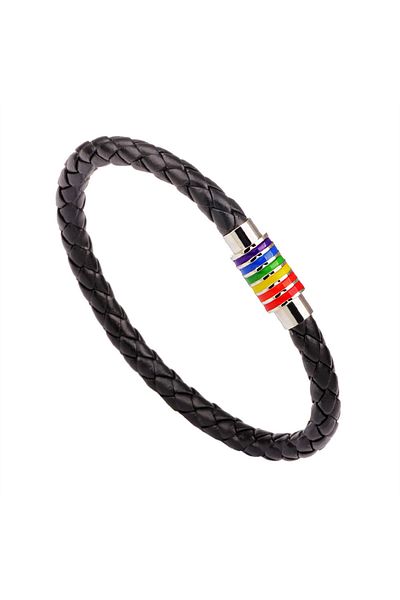 Choice BR18Y0395-1 Handmade Black Brown Leather Rainbow Bracelets For Women Men Fashion Love Pride Magnetic
