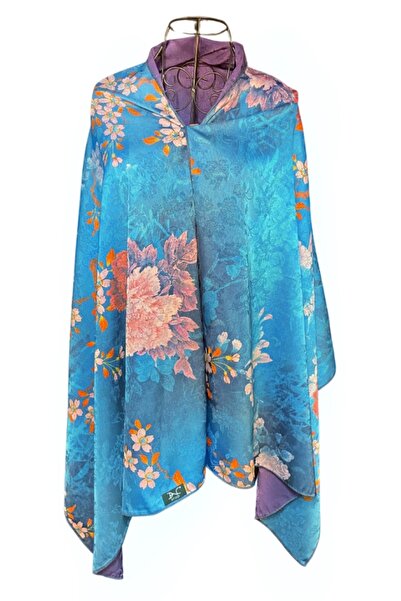 DACSHOP Esarfa de lux din matase naturala, albastru/mov, 180x70cm