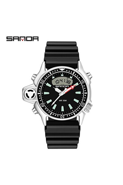 Choice رقم 3008 ساعة SANDA رياضية رقمية للرجال من الكوارتز باللون الأسود، ساع...