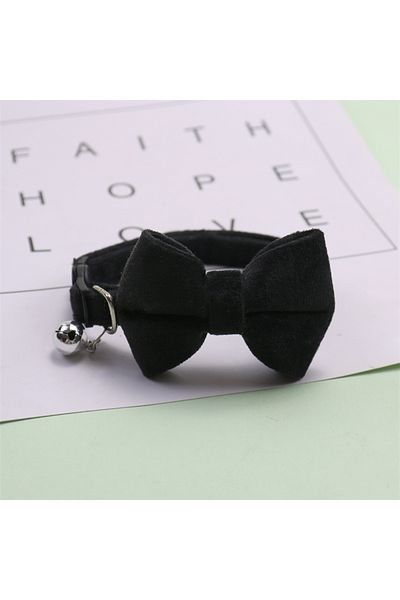 Choice black Velvet Cat Collar Solid Color Bowknot Puppy Chihuahua Collars with Bell Adjustable Safety Buck