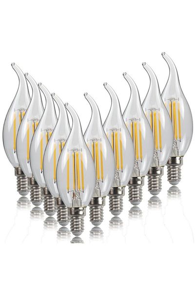 Aibik 6w Warm white C35L 10pcs E14 LED Bulb AC220/240V 4W 6W Filament Candle Light C35 Edison Glass Bulb R