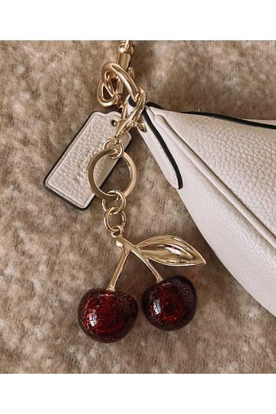 Anelli Red Cherry Bag Accessory with Silver Color Detail, Women's Bag Charm, Bag Ornament and Keychain