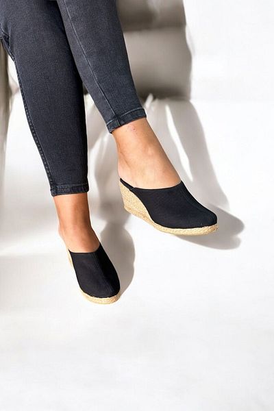 Y&D Shoes Espadrile de damă cu vârf închis – model cu toc pană și papuci de in