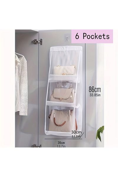 Choice 6 Grides 1pc 6/8 Grids Space Saving Bag Organizers, Multi Layer Hanging Handbag Purse Organizer For