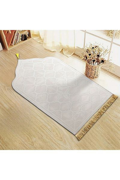 Choice 66cm X 116cm White Thickened Printed Prayer Mat Plush With Tassel Flannel Irregular Prayer Mat