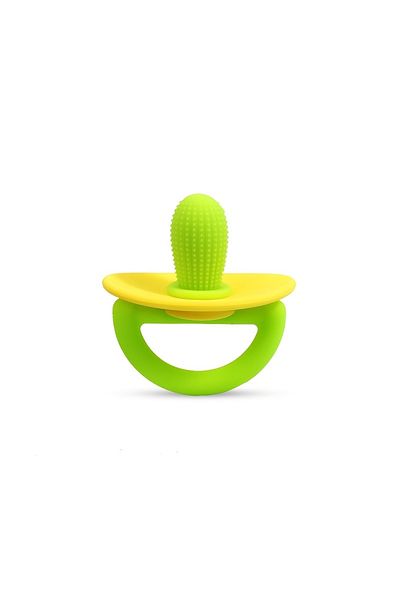 Choice Yellow Silicone Teether Ring, Pacifier Type Teething Tool, Soft Molar Stick with Massage Dot