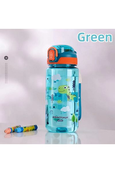 Choice 600ml Green 600ml Dinosaur Water Bottle For Kids Water Sippy Cup With Silicone Straw Leakproof Plast