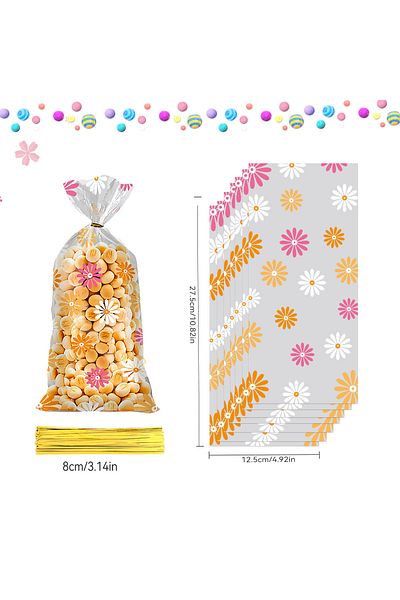 Choice other 12.5x27.5cm 50pcs Fresh Flower Pattern Transparent Plastic Bags, Daisy Gift Packaging Opp Bag