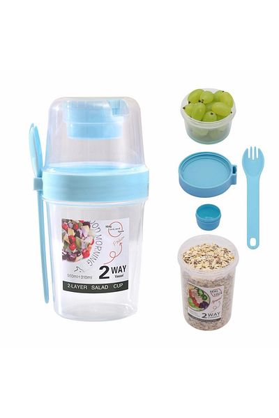 Choice 800ml Blue Breakfast On The Go Cups, Salad Cup To Go, Take And Go Yogurt Cereal Overnight Oats Snack
