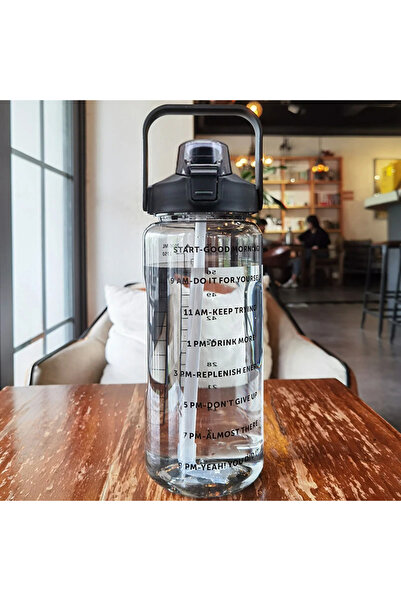 Choice غلاية بلاستيكية سوداء سعة 2 لتر، زجاجة مياه كبيرة محمولة للسفر مع ماصة...