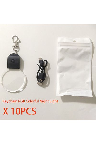 IWP USB Charging WHITE 10Pcs Led 3D Blank Acrylic Keychain RGB Colorful Night Light Key Pendant Lamp Chr
