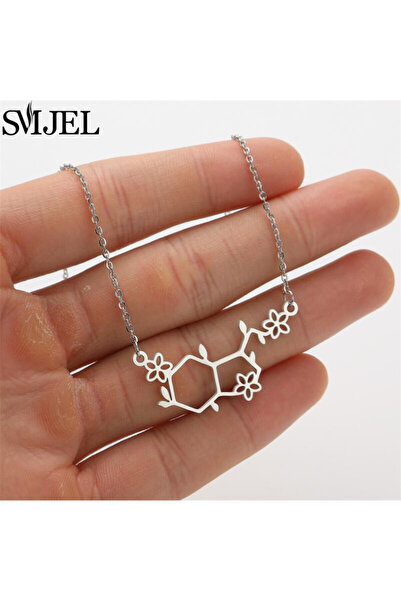 Choice قلادة جزيء الدوبامين SMJEL 920S بطول 45 سم، قلادة نسائية بتركيبة كيميائية على شكل زهرة، هيكل السيروتونين