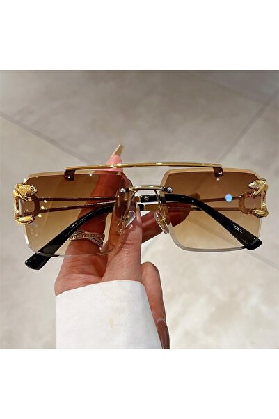 Choice نظارات شمسية KAMMPT كلاسيكية بدون إطار بلون الشاي الذهبي المتدرج للرجا...