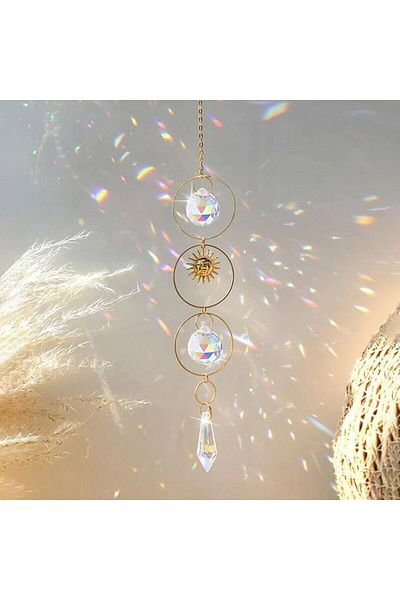 Choice A 3181 1pc Golden Sun Crystal Charm Handmade Sunshine Collection Crafts Homewind Chimehanging Decora