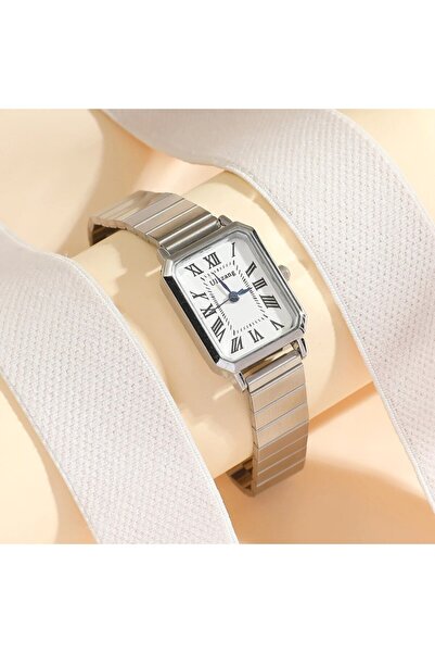 Choice ساعة كوارتز فضية بسيطة كاجوال للنساء بمينا رومانية وحزام فولاذي