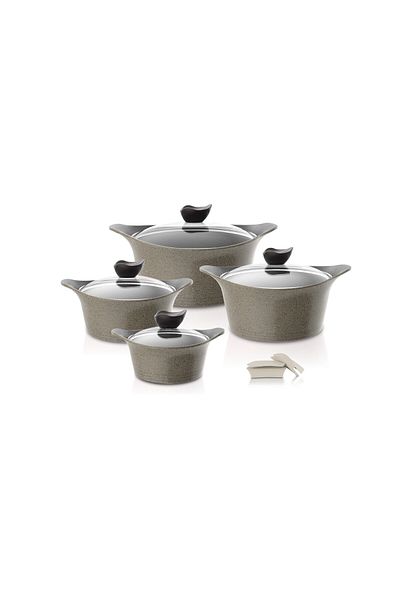 NEOFLAM Eni Granite Cookware Set With Glass Cover, 8 Pieces, Beige