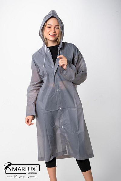 Marlux Women's Men's Raincoat Hooded Snap Fastener Eva Gray Raincoat M21mrc881r05