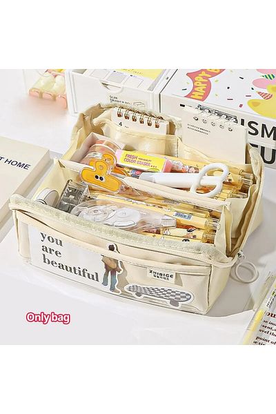 Choice White Multi Layer Prisms Large Capacity Transparent Pencil Case Multifunctional Simple and High Appe
