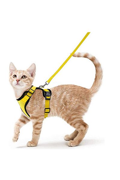 Choice S Yellow Cat Harness and Leash for Walking, Escape Proof Soft Adjustable Vest Harnesses for Cats, Ea