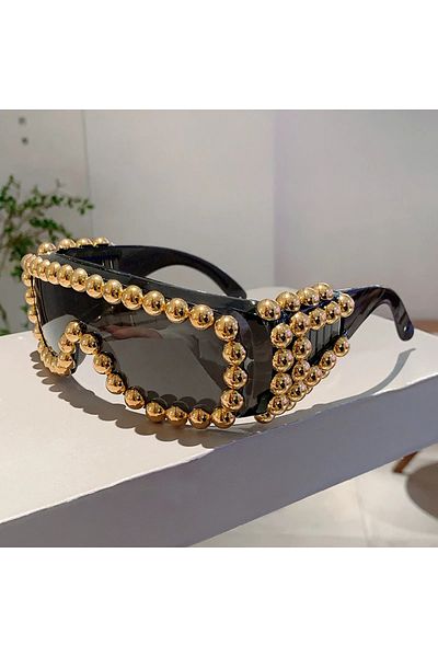 Choice without case g-black KAMMPT Women Chic Pearls Warp Around Sun Glasses Stylish Candy Color Decor Shad