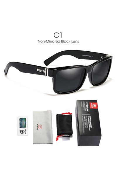 Choice C1 glossy black KDEAM Samurai Black Square Polarized Men's Sunglasses 100% UV Polaroid Glasses Drivi
