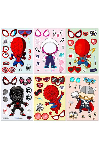 Choice 6pcs 6Sheets The Avengers Super Hero Spiderman Make A Face Puzzle Stickers Kids Make Your Own DIY Ga