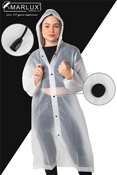 Marlux Unisex Su Rüzgar Geçirmez Kapüşonlu Siyah Çıtçıt Düğmeli Eva Beyaz Siy...