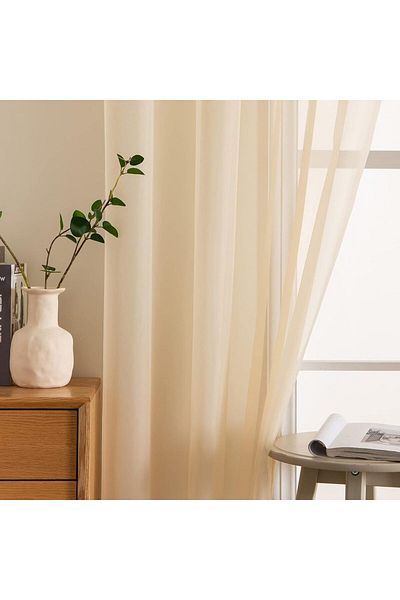 Choice Fixed Pleat 140x240cm Cream Beige 1 Panels Solid Color Sheer Window Curtains Elegant Window Voile Pa