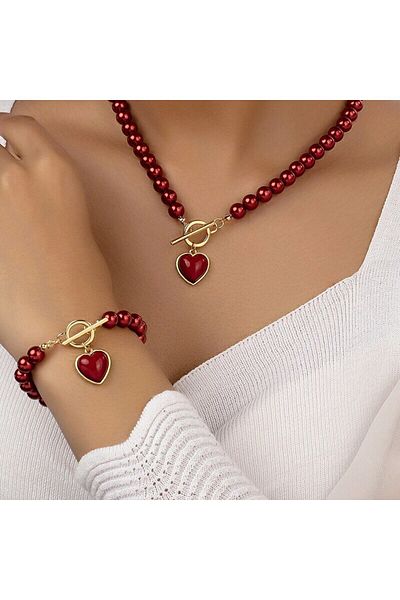 Choice SKU1 2 Pcs Immitation Pearl Necklace Bracelet Jewelry Set Elegant Pearl Color Pendant Natural Color