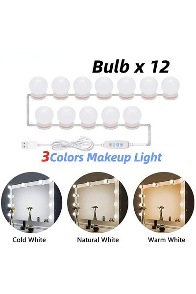 PDQ Dimmable 3 colors in 1 lamp 3 Colors 12 Bulbs Makeup Mirror LED Light Bulbs Vanity Lights USB 12V Ba