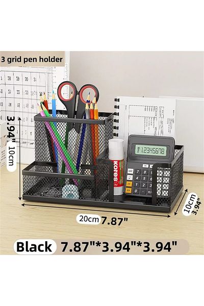 Choice Black Mesh Desk Organizer Office Supplies Caddy With Pencil Holder And Storage Baskets For Desktop A