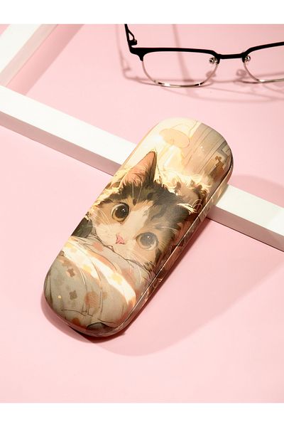 Choice Beige 1pc Cartoon Cute Cat Printed Fashion Hard Shell Protective Glasses Case Durable Portable Stora