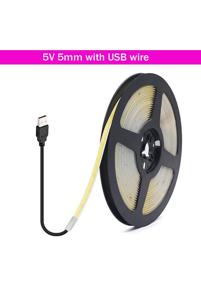 Choice 1m warm white 5V 5mm USB wire DC5V USB COB LED Strip 3mm 5mm 8mm Width 12V 320LEDs Flexible LED Stri