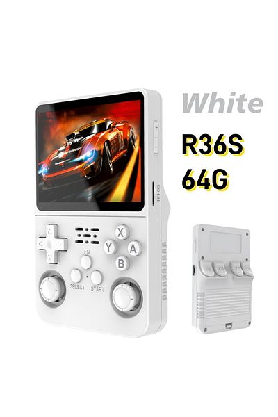 Choice Full White 64G R36S Retro Handheld Video Game Console ARKOS System 3.5 Inch IPS Screen Classic Porta