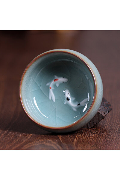 Choice A Longquan Celadon Porcelain Teacups Chinese Kungfu Teapot Golden Fish...