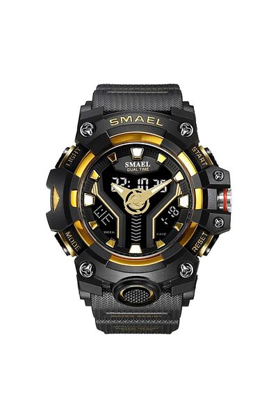 SMAEL No BLACK GOLD New SMAEL Sport Watch for Man Dual Time Watch for Men Shock Resistant Led Light Watch