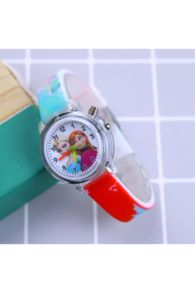 Choice ساعات أطفال أميرة ديزني إلسا الحمراء للبنات بسوار من السيليكون ورسومات...