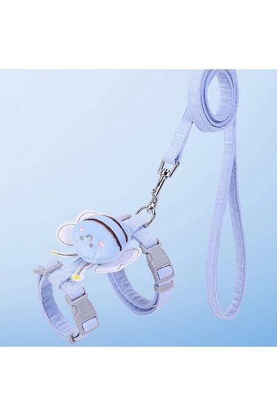 Choice M (4.5-7.5kg of pet) blue Cat Harness Leash Collar Set Adjustable Cartoon Bee Double Layer Dog Harne