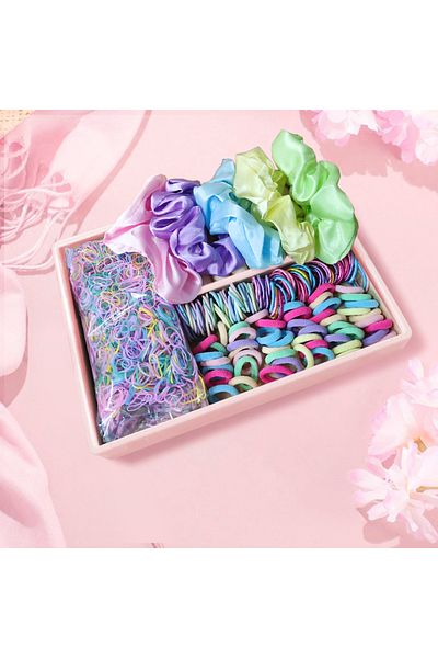 Choice spring color 2155Pcs Girls Colorful Hair Bands Set Nylon Elastic Rubber Band Satin Scrunchies Childr