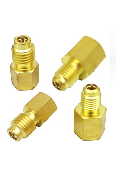 Choice 4pcs 4PCS R134A Brass Refrigerant Tank Adapter to R12 Fitting Adapter 1/2 Female to 1/4 Male Flare A