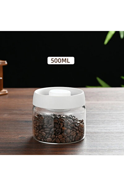 Choice White-500ml Press-type Coffee Beans Vacuum Sealed Tank Glass Food Storage Fresh-keeping Coffee Jars