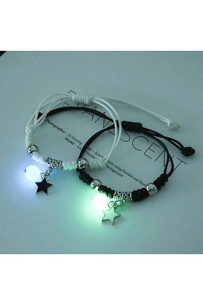 Choice Star 2PC Fashion Luminous Beads Star Couple Bracelet for Women Men Charm Cat Flower Heart Moon Love