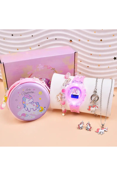 Choice مجموعة ساعة سيليكون أنيقة من سلسلة يونيكورن المضيئة الرائعة + سوار يون...