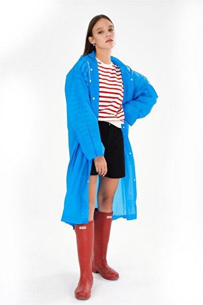 By Marine Women's Men's Raincoat Hooded Snap Fastener Eva Blue Raincoat Bymmrc881r08