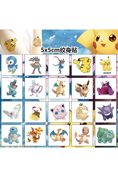 Choice 20PCS 20PCS Pokemon Pikachu Temporary Tattoo Stickers Cute Anime Cartoon Children Waterproof Tattoos