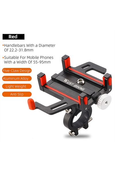 West Biking Red WEST BIKING Bicycle Mobile Phone Holder 360° Rotatable Aluminum Alloy Phone Holder Five Claws A