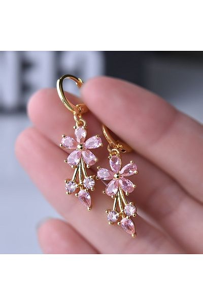 Choice E797-3 Luxury Gold Color Flower Shape Women Drop Earrings Inlaid Shiny Multicolour Cubic Zirconia To