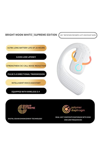 Choice White 1PCS Bluetooth 5.4 Open Wireless Earphone 180° Rotation Adjustable Left Right Ear Universal He