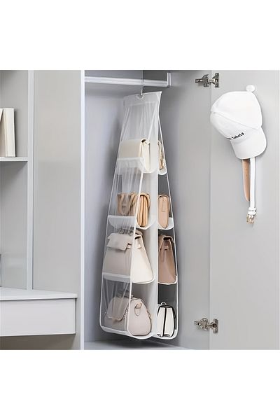 Choice 8 Grides 1pc 6/8 Grids Space Saving Bag Organizers, Multi Layer Hanging Handbag Purse Organizer For